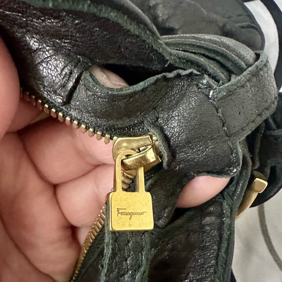 Salvatore Ferragamo Black Leather Shoulder Bag with Gold Accents - Picture 9 of 10